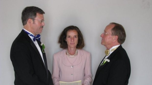 Bishop Gene Robinson (right) and his partner Mark Andrew exchanged vows in a civil union in June 2008. It automatically became a marriage in 2011 when New Hampshire legalised same-sex marriage.
