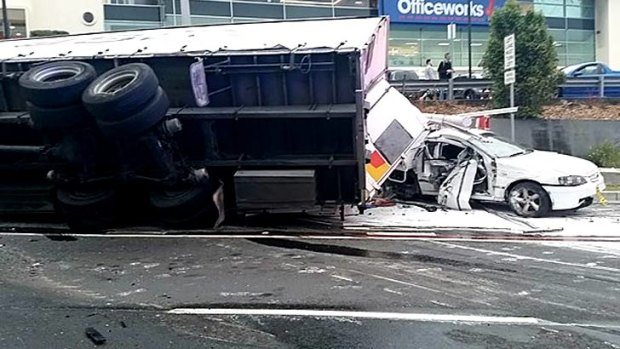 Accident: A truck overturned at the intersection of Warringah Road and Pittwater Road.