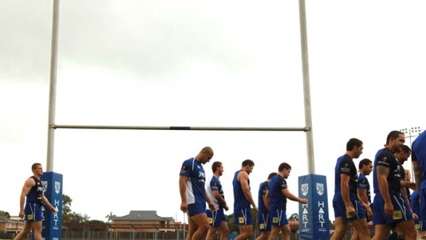 Taking it in their stride &#8230; the Bulldogs train at Belmore oval knowing the Knights will be out this week to try to put their loss last week to the Broncos behind them.