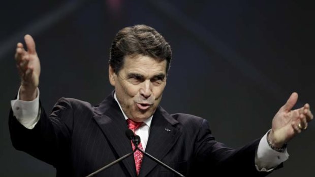 In full flow ... the Republican Governor of Texas, Rick Perry, has confirmed he will announce his candidacy for president this weekend.