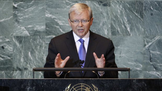 The Foreign Minister, Kevin Rudd, addresses the UN General Assembly.