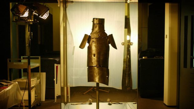 Ned Kelly's armour on display at the State Library of Victoria.
