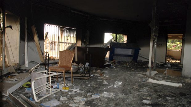 Deadly attack ... the gutted US consulate in Benghazi after an attack that killed four Americans, including Ambassador Chris Stevens.