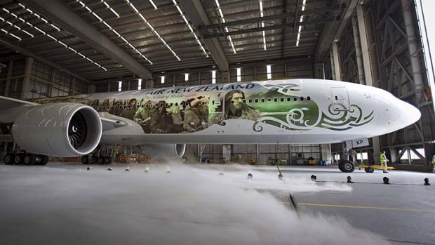 Taking off &#8230; Air New Zealand unveils a Boeing 777 with its new Hobbit livery.