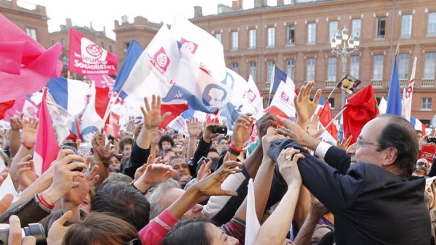 Runaway favourite &#8230; Francois Hollande campaigns in Toulouse.