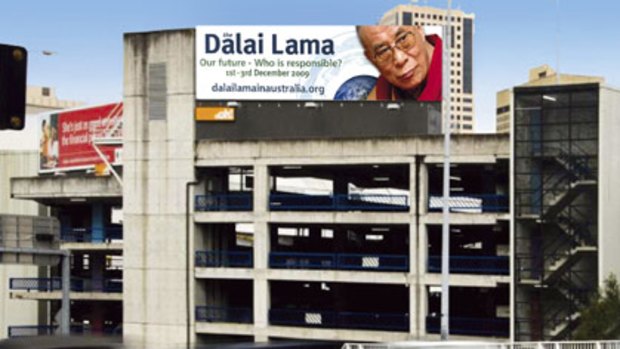 Letting people know he is coming ... a mock-up of a billboard for the Dalai Lama’s visit.