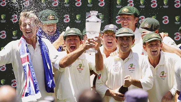 Ecstasy ... Australian players celebrate an Ashes clean sweep at the SCG in 2007.
