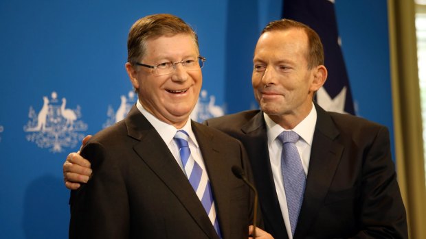 Premier Denis Napthine. left, with Prime Minister Tony Abbott last month. The PM continues to be a drag on the state Coalition's vote before the November 29 poll.