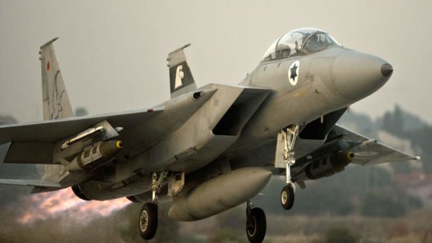 An Israeli F-15 Eagle fighter jet takes off from a Israeli Air Force Base.
