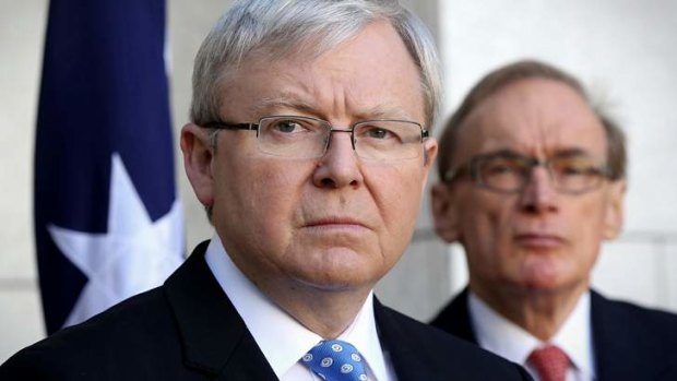 Prime Minister Kevin Rudd with Foreign Minister Senator Bob Carr says Assad regime's actions merit a response.