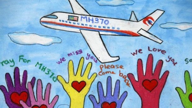 Viewing gallery in Kuala Lumpur: An artwork conveying well-wishes for the passengers and crew of missing Malaysia Airlines Flight MH370.