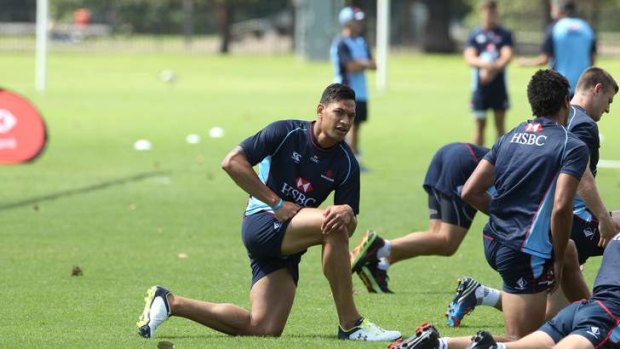 Israel Folau in his first training session with the Waratahs.