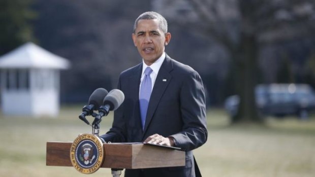 Increasing pressure: Barack Obama outlines the measures from the South Lawn at the White House.