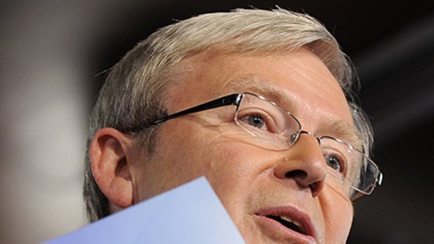 The big sell ... Kevin Rudd launches his health plan in Canberra yesterday.