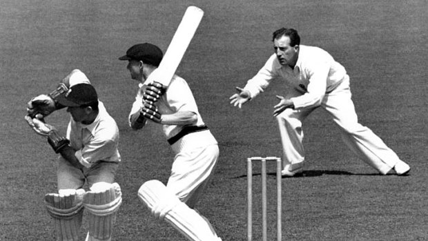 War of words ... Don Bradman in action during the First Test at Trent Bridge.