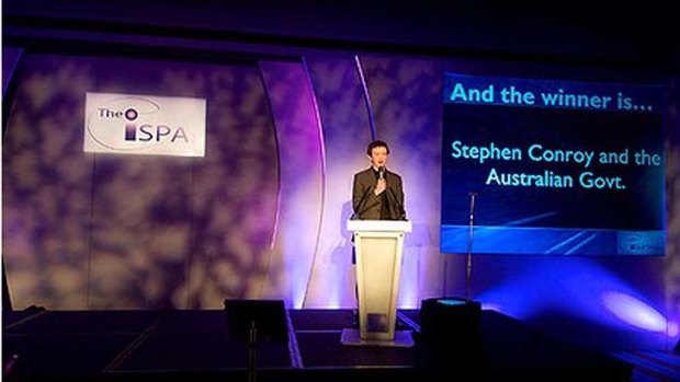 The censorship plan won Senator Conroy the "Internet Villain of the Year" trophy, awarded by the British internet industry.