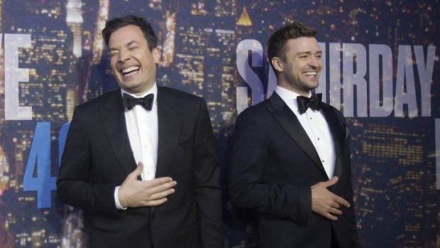 Jimmy Fallon and Justin Timberlake arrive for the 40th Anniversary Saturday Night Live.