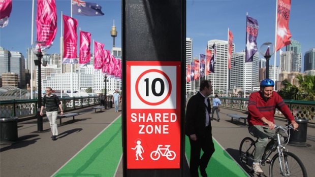 Ending the chaos ... are bike lanes the solution for Pyrmont Bridge? (photo digitally altered)