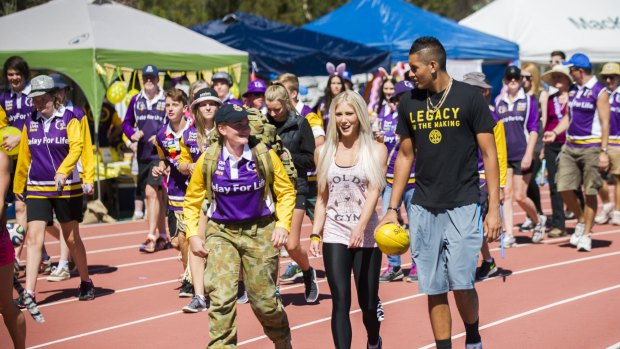 Nick Kyrgios joined the Cancer Council's Relay for Life in Bruce on Saturday.