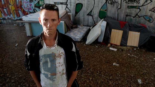 Former mechanic Ricky Miller has made a place to sleep under a bridge in Southbank.