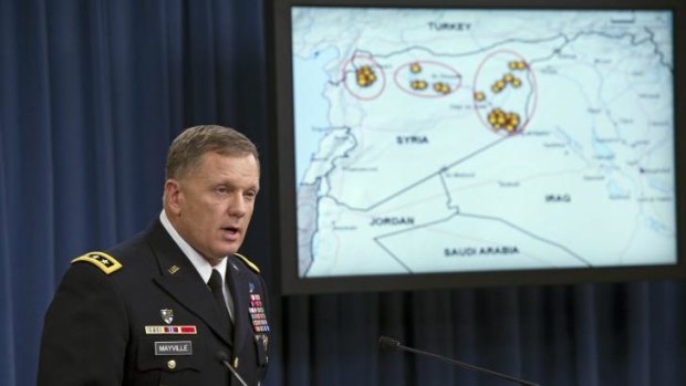 Army Lieutenant General William Mayville, Jr., Director of Operations J3, speaks about the air strikes in Syria on Tuesday.