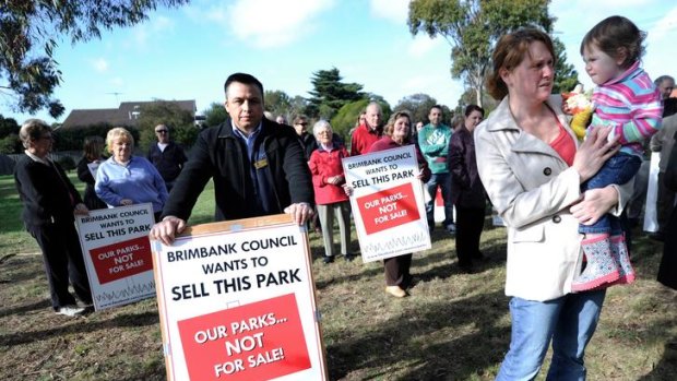 Local Taylors Lakes residents in Cohuna Court reserve protesting over Brimbank councils propsal to sell off 14 public parks.