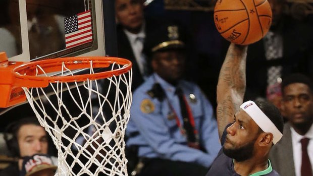 LeBron James heads to the hoop during the NBA All Star basketball game in New Orleans.