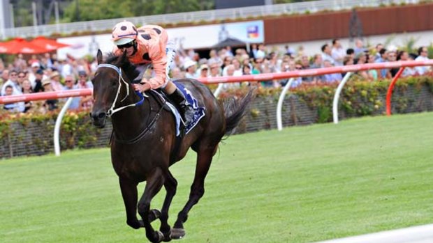 Daylight second: Black Caviar and Luke Nolen are in a class of their own as the freak mare strolls home in the group1 Lightning Stakes yesterday.
