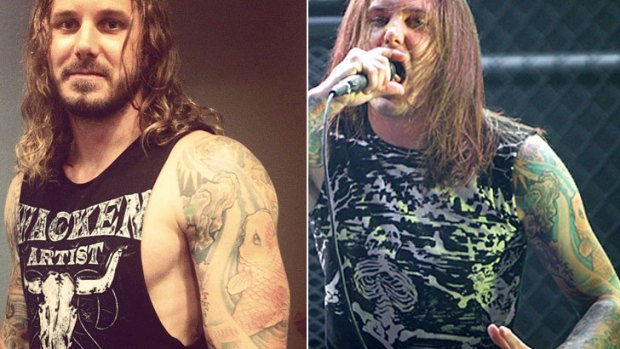 Working out ... As I Lay Dying singer Tim Lambesis posted the left picture on his Facebook in May, 2012, while images of him in 2010, right, show he was slimmer.