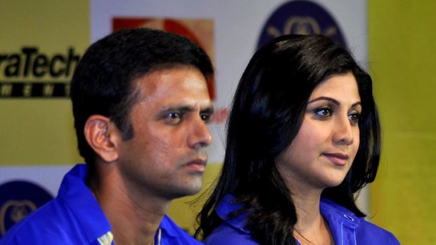 Rahul Dravid and Bollywood actress Shilpa Shetty unveil the Rajasthan Royals' new IPL jersey in Mumbai this week.