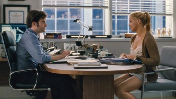 Amy Schumer's character falls in love with a nerdy sports doctor played by Bill Hader in <i>Trainwreck</i>.