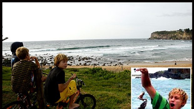 Avalon Beach and, inset,  shark attack victim Andrew Lindop, 15.