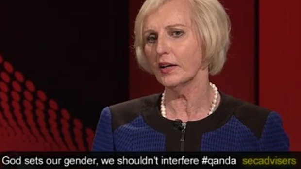 One of the offending tweets during Catherine McGregor's appearance on <i>Q&A</i>.