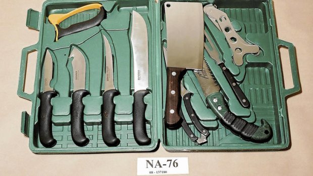 Gruesome evidence … the game-butchering knife kit police found in the garage.