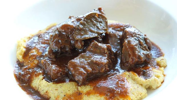 Peposo beef cheeks braised in pepper and red wine.