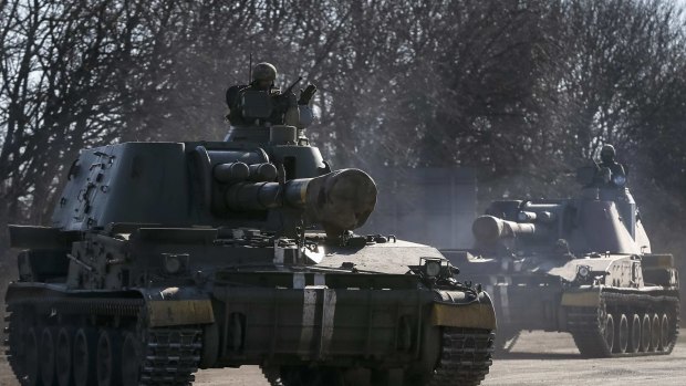 Self-propelled howitzers of the Ukrainian armed forces are seen near Artemivsk, eastern Ukraine. Ukraine's military said on Wednesday none of its troops had been killed at the front in the last 24 hours.