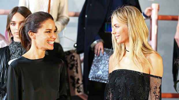 Jodi Gordon (left) and Jennifer Hawkins at the Myer launch. 