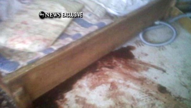 Raid ... blood stains the floor at Osama bin Laden's compound.
