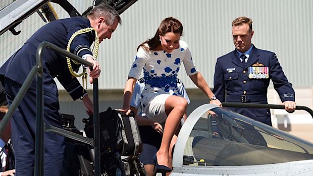 Catherine tries on an RAAF Super Hornet.