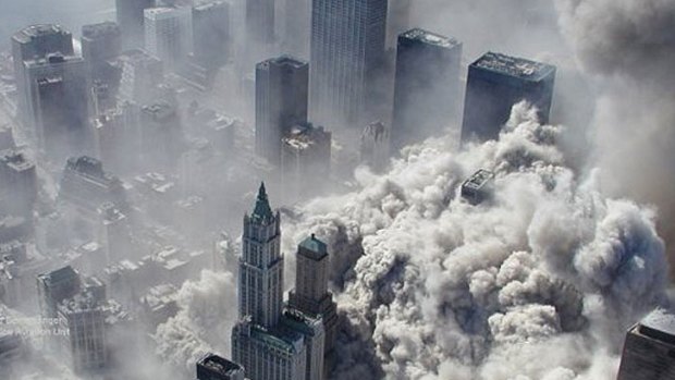 Dust cloud ... The tapes capture the disbelief of US authorities watching the attacks unfold.