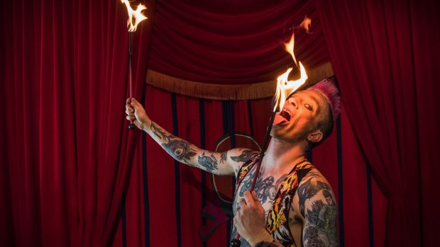 Mitch Jones, a fire-eating performer at Circus Oz.