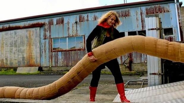 Creature feature: Playwright Melita Rowston with the giant earthworm puppet.