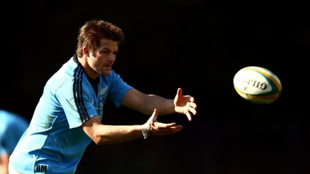 Back ... Richie McCaw during an All Blacks training session this week.