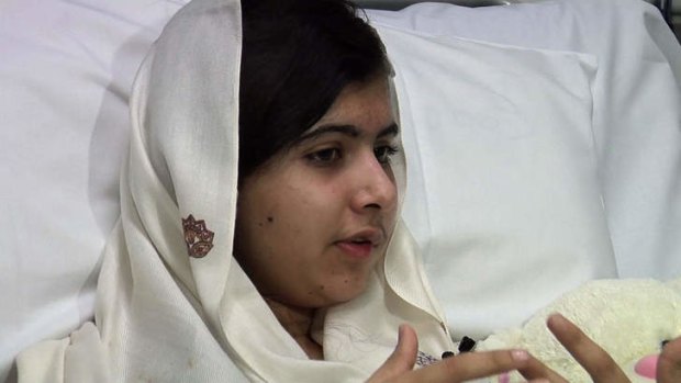 Malala Yousafzai speaks following her operation in February 2013 at the Queen Elizabeth Hospital in Birmingham.