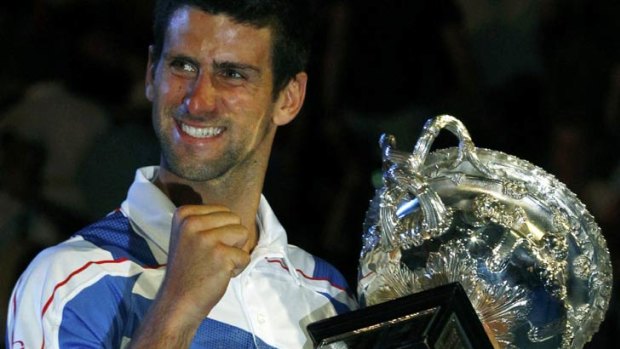 Novak Djokovic celebrates winning the Australian Open in January.