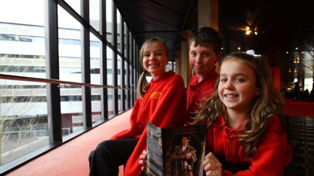 Intepretations ... Oatley West pupils Jade Kyte, Sam Noakes and Kira Anderson, all 11, attend a production of Hitler's Daughter.