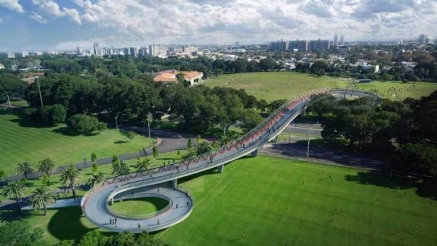 Hostile reception: An artist’s sketch of the bridge over Anzac Parade.