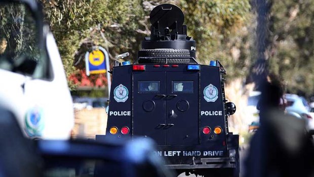 Police roll out the $400,000 armoured BearCat during the Kurnell siege.