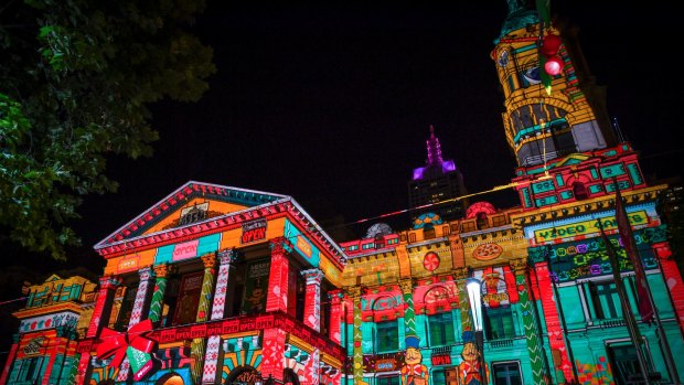 Christmas light show at the Melbourne town Hall. 8 December 2016. 