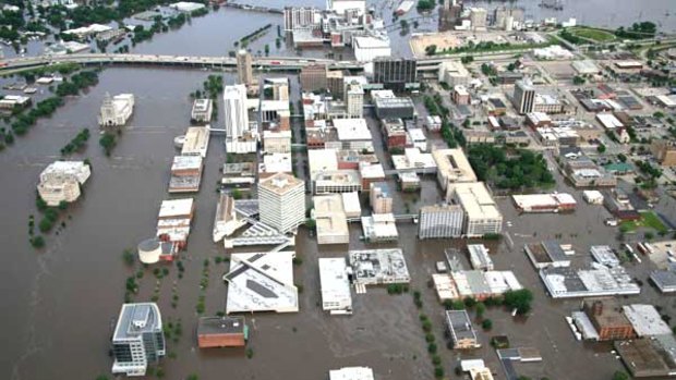 Flood waters swamp the central US city of Cedar Rapids.